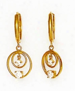 14k Yellow Round Cz Circles Design Hinged Earrings