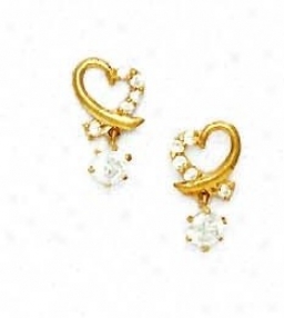 14k Yellow Round Cz Heart Shape Friction-back Post Earrings