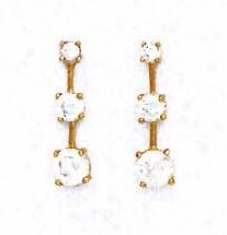 14k Yellow Round Cz Three-stone Friction-back Post Earrings