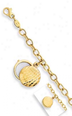 14k Yellow Round Locket Charm Bracelet - 7.25 Inch