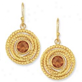 14k Yellow Round Rope Framed Leverback Citrine Earrings