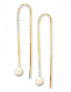 14k Yellow Single Freash Water Threader Pearl Earrings