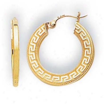 14k Yellow Small Greek Key Hoop Earringgs