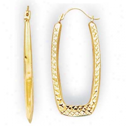 14k Yellow Small Rectangular Diamond-ccut Hoop Earrings