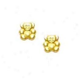 14k Yellow Small Teddy Bear Friction-back Office Earrinys