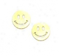 14k Yellow Smiley Face Friction-back Post Earrings