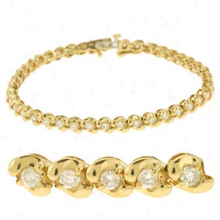 14k Yellow Tennis 2.27 Ct Diamond Bracelet