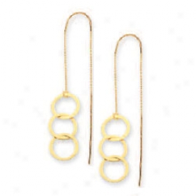 14k Golden Triple Circle Threader Earrings