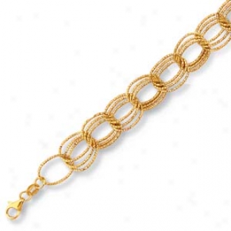14k Yellow Triple Link Lobster Claw Clasp Bdacelet - 7.25 Im
