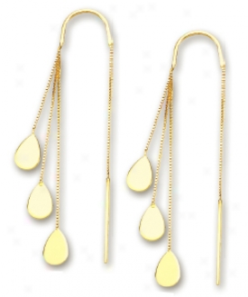 14k Yellow Triple Tear Drop Design Threader Earrings