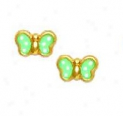 14 kYellow Turquoise Enamel Childrens Butterfly Earrings