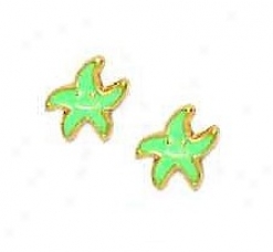 14k Yellow Turquoise Enamel Childrens Star Earrings