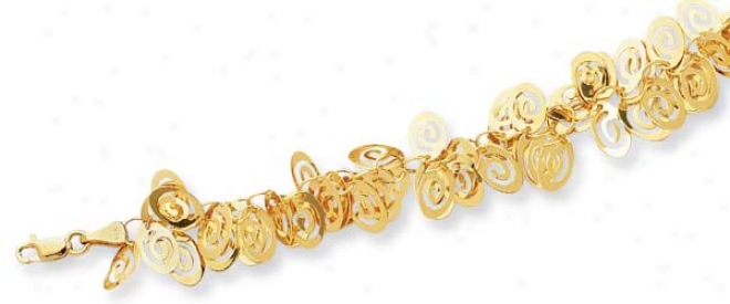 14k Yellow Twirls Design Link Bracelet - 7.5 Inch