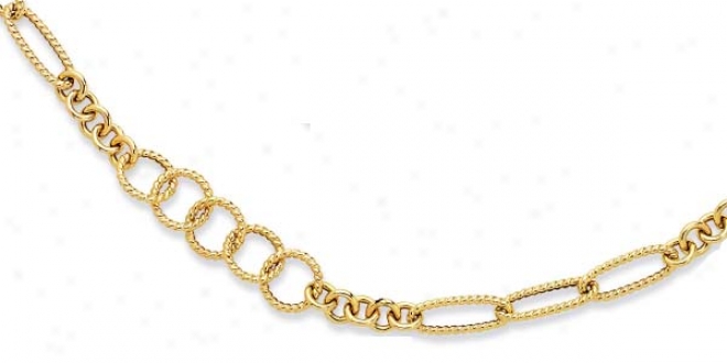 14k Yellow Twisted Crcles Station Link Necklace - 38 Inch