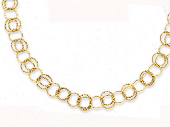 14k Yellow Twisted Design Circles Link Necklace - 38 Inch