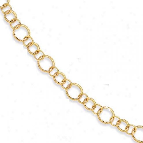 14k Yellow Twisted Design Fancy Circle Link Necklace - 18 In