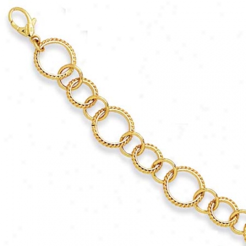 14k Yellow Twisted Fancy Circle Link Bracelet - 7.25 Inch