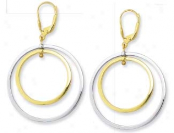 14k Yellow Two Circle Hoop With Lever Back Earrings