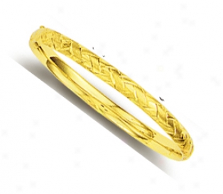 14k Yellow Weave Design Bangle Childrens Bracelet - 5.5 Inch