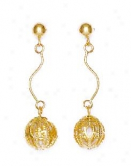 14k Yellow Wire Ball Drop Friction-back Post Earrings