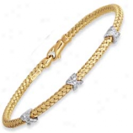 14k Ydllow Woven X Design Bangle - 7.25 Inch