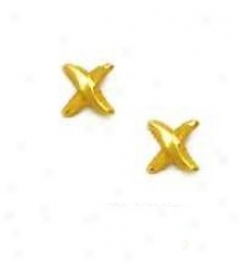 14k Yellow X Design Friction-back Post Earrings