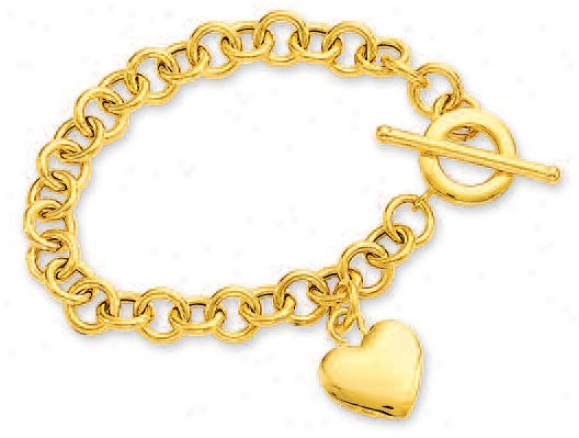 14k Yellowheart Shaped Charm And Toggl3 Bracelet - 7.5 Inch