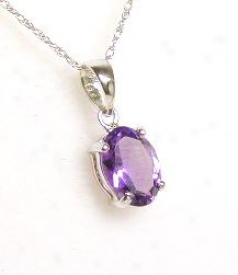 7x5 Mm Oval Amethyst Solitaire Pendant