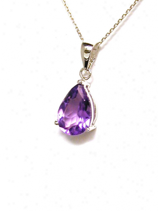 9x6 Mm Pear Shaped Amethyst Solitaire Pendant