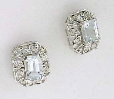 Antique-style Aquamarine & Diamond Earrings