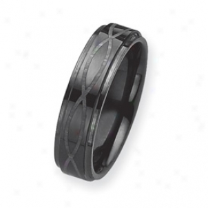 Black Plated 6mm Tungsten Band Ring W/ Grey Laser - Size 7.5