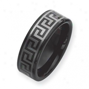 Black Plated 8mm Tungsten Band Ring W/ Grey Laser - Size 10