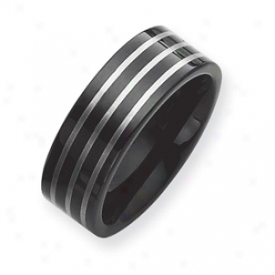 Black Plated 8mm Tungsten Band Rij W/ Grey Laser Size 10.5