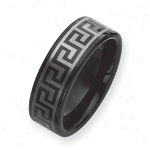 Black Plated 8mm Tungsten Band Ring W/ Grey Laser - Size 11