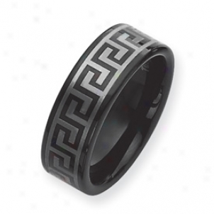 Black Plated 8mm Tungsten Band Ring W/ Grey Laser Size 11.5