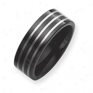 Black Plated 8mm Tungsten Band Ring W/ Grey Laser - Size 12