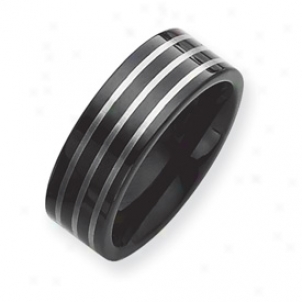 Black Plated 8mm Tungsten Band Clique W/ Grey Laser Size 12.5