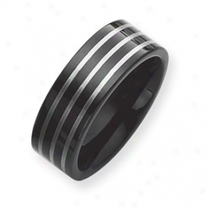 Black Platex 8mm Tungsten Band Circle W/ Grey Lwser - Size 7