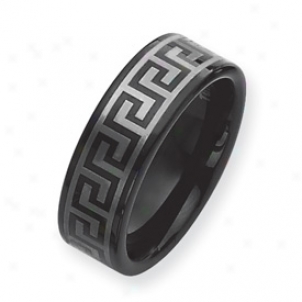 Black Plated 8mm Tungsten Band Ring W/ Grey Laser - Size 7.5
