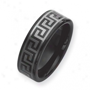 Black Plated 8mm Tungsten Band Ring W/ Grey Laser - Size 8