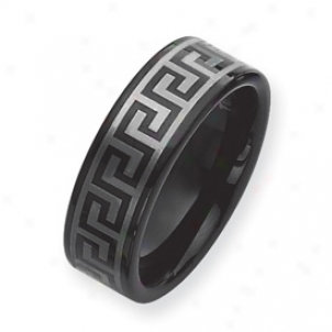 Black Plated 8mm Tungsten Band Ring W/ Grey Laser - Size 9