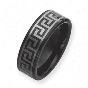Black Plated 8mm Tungsten Band Ring W/ Grey Laser - Size 9.5