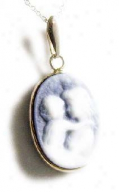 Blue Agate Mothers Love Cameo Pendant