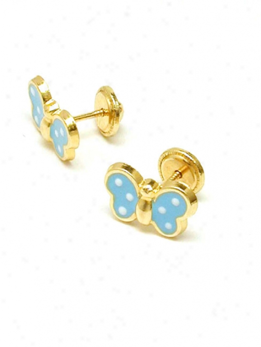 Blue Butterfly Enamel Childrens Screwback Earrrings