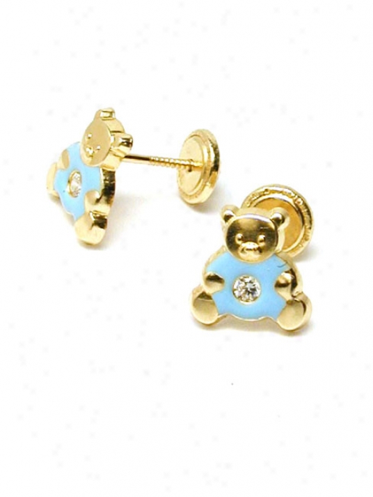 Blue Teddybear Enamel Childrens Screwback Earrrings