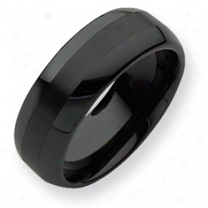 Cerami Black 8mm Brushed And Polished Band Ring - Size 12