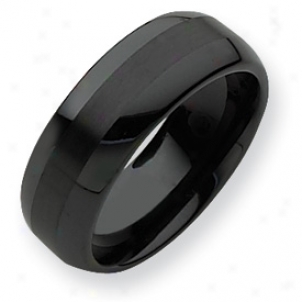 Ceramic Blackk 8mm Brushed And Polished Band Ring - Size 8