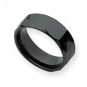 Ceramic Black 8mm Burnished Band Ring - Size 10