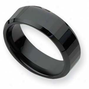 Ceramic Black 8mm Refined Band Ring - Size 12.5
