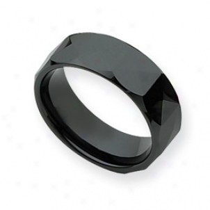 Ceramic Black 8mm Poshed Band Ring - Size 6